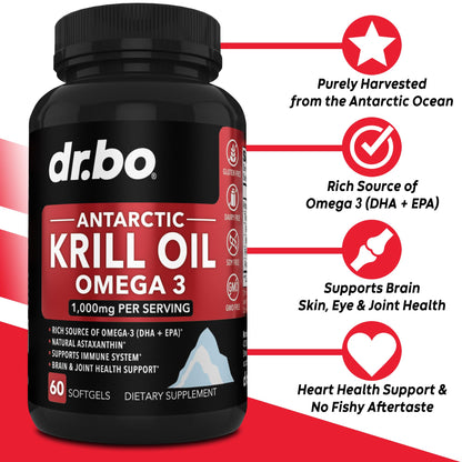 Dr. Bo 1000mg krill oil softgels nutritional facts and ingredient label