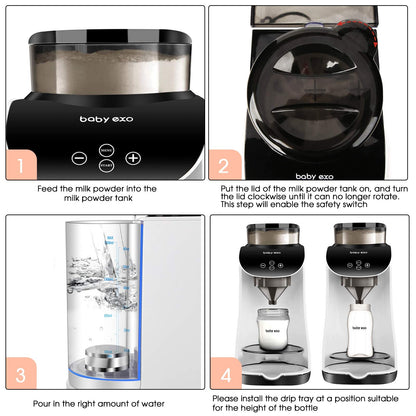 BabyEXO formula powder blender machine with safe bottle detection sensors highlighted