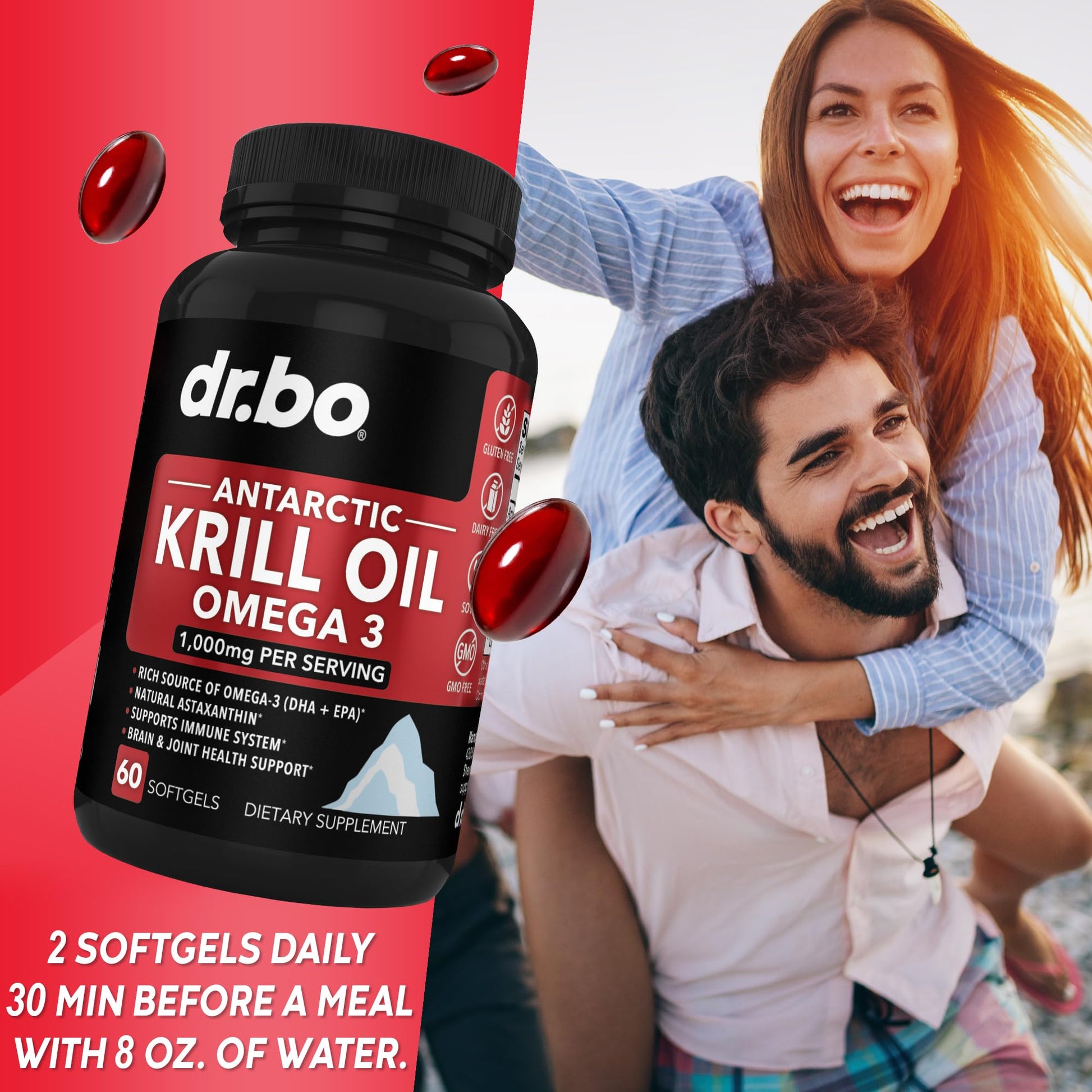 Gluten free and non GMO health supplement bottle packaging close up