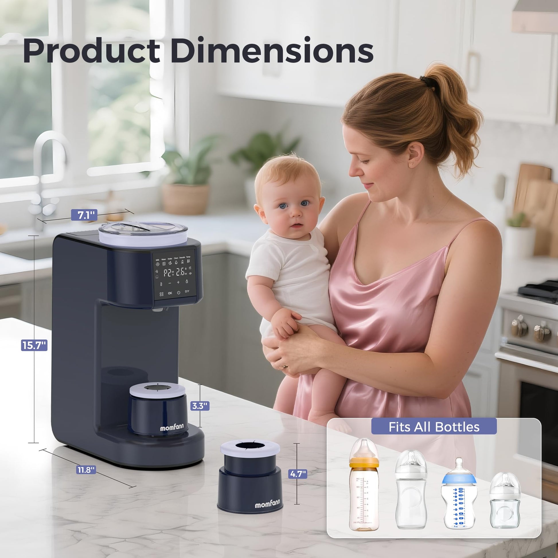 Momfann smart baby milk dispenser operating quietly during a late night feeding session