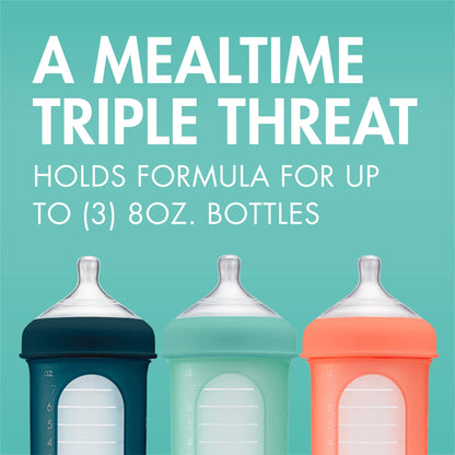 Boon gray infant formula dispenser showing the smooth interior walls and spouts.