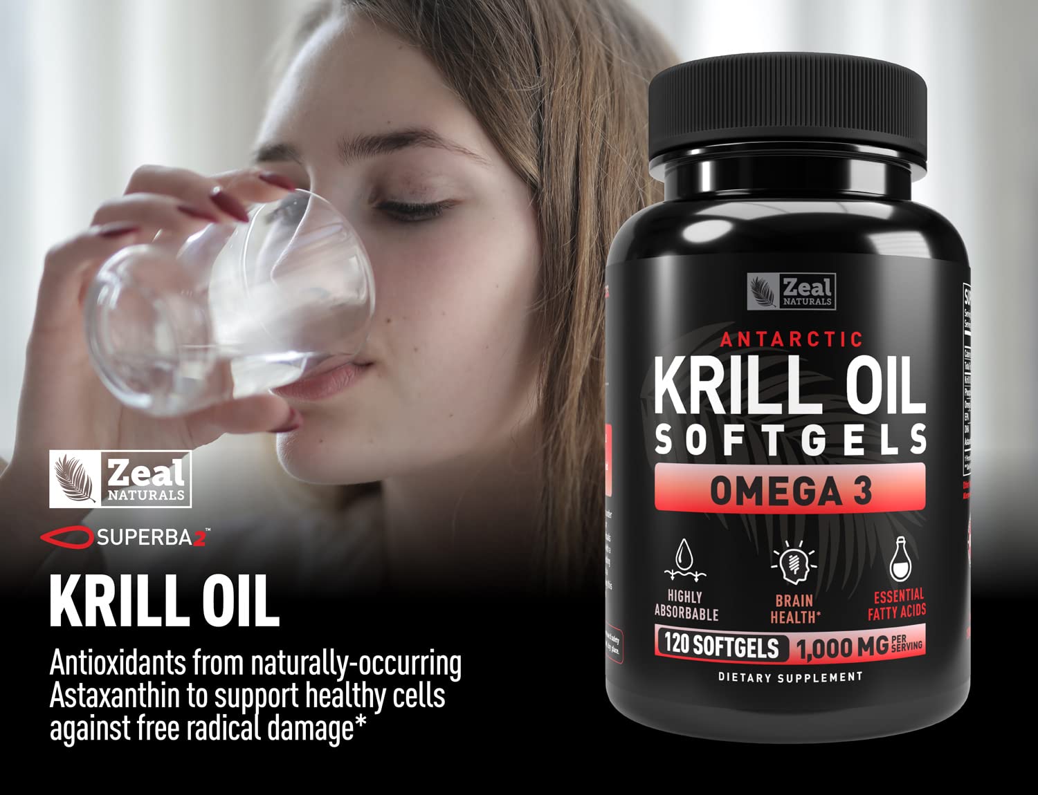 Authentic imported Zeal Naturals daily wellness supplement packaging display.