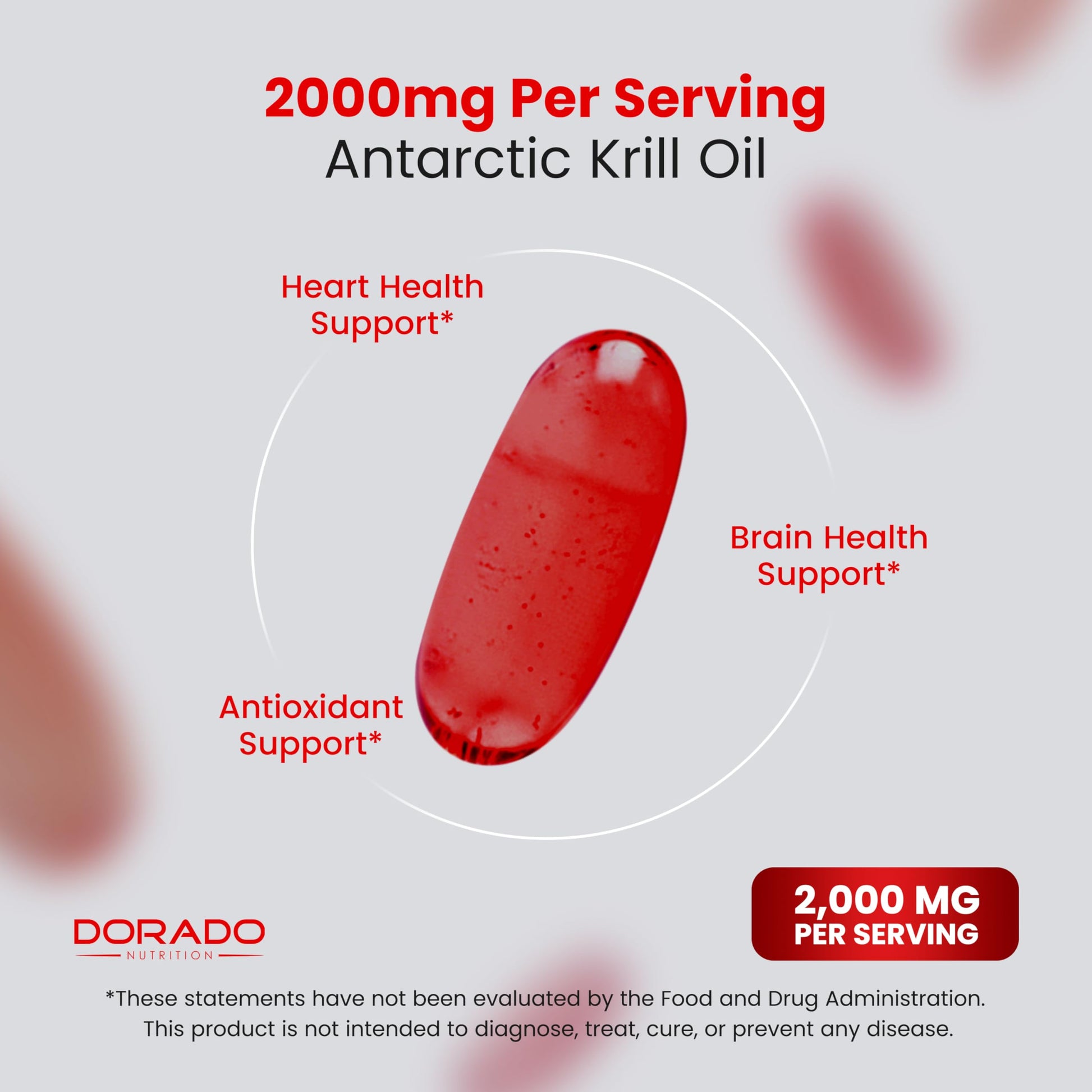 Dorado Nutrition 60 softgels bottle highlighting heart brain and joint health benefits.