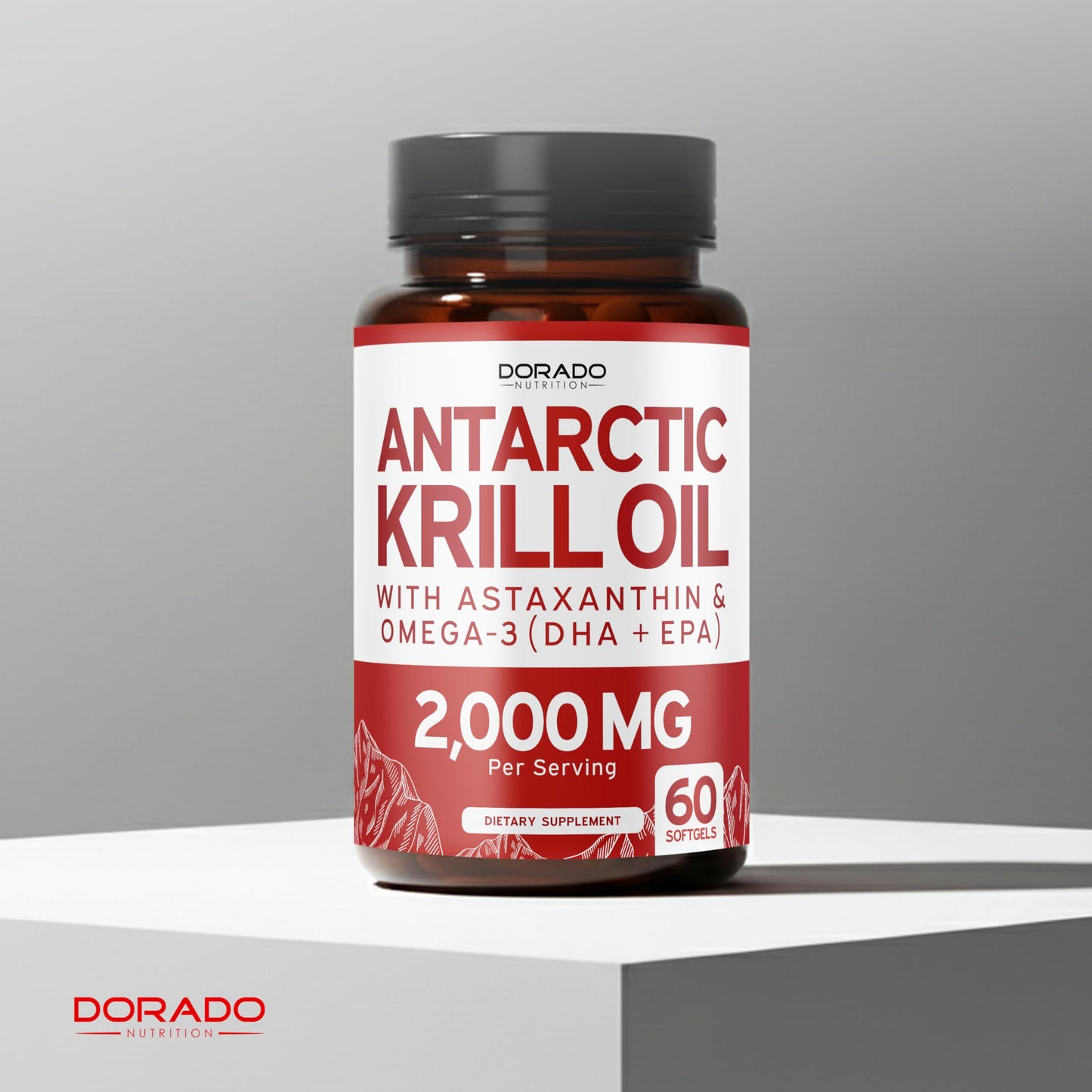 Dorado Nutrition authentic USA imported krill oil dietary supplement packaging.