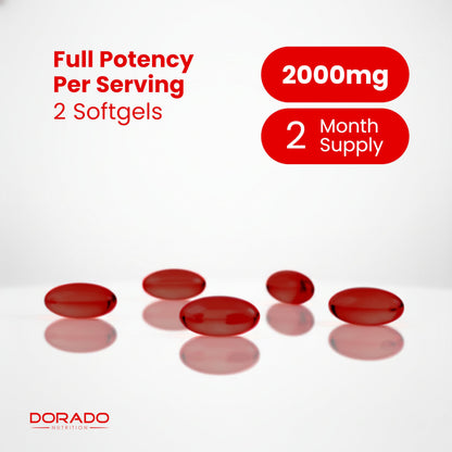 Securely sealed bottle of Dorado Nutrition Omega-3 krill oil 2000 Mg supplement.