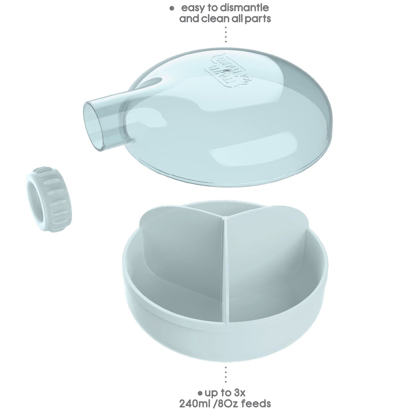 Mum To Mum baby formula travel container long spout detail close up view