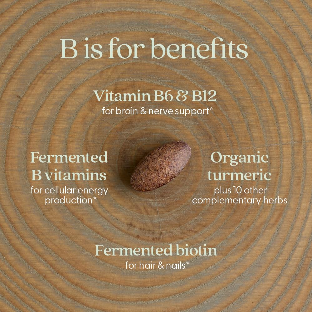 Vegetarian tablets of New Chapter coenzyme B complex outside the amber glass bottle