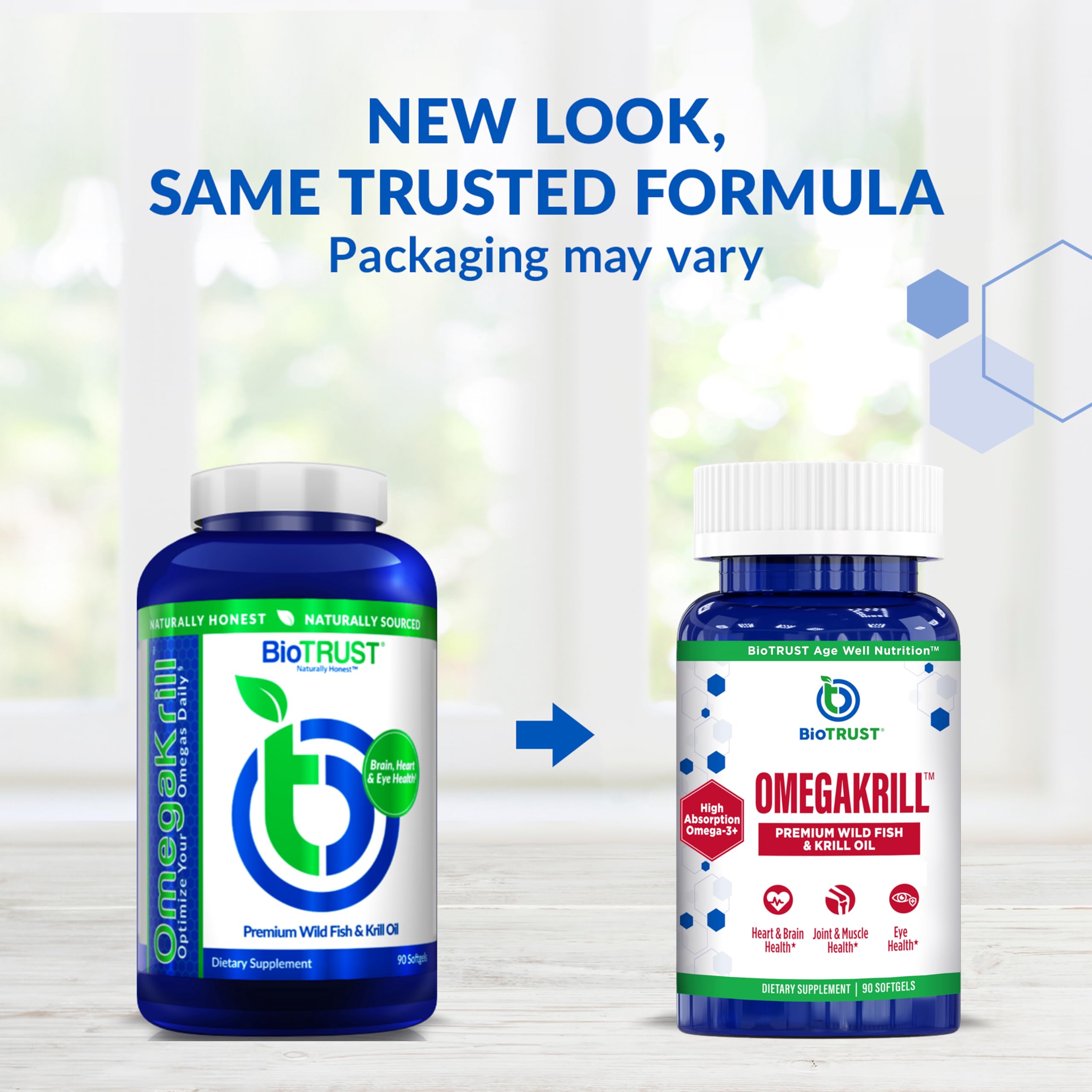 BioTrust Omega 3 fish and krill oil supplement bottle showing supplement facts label details