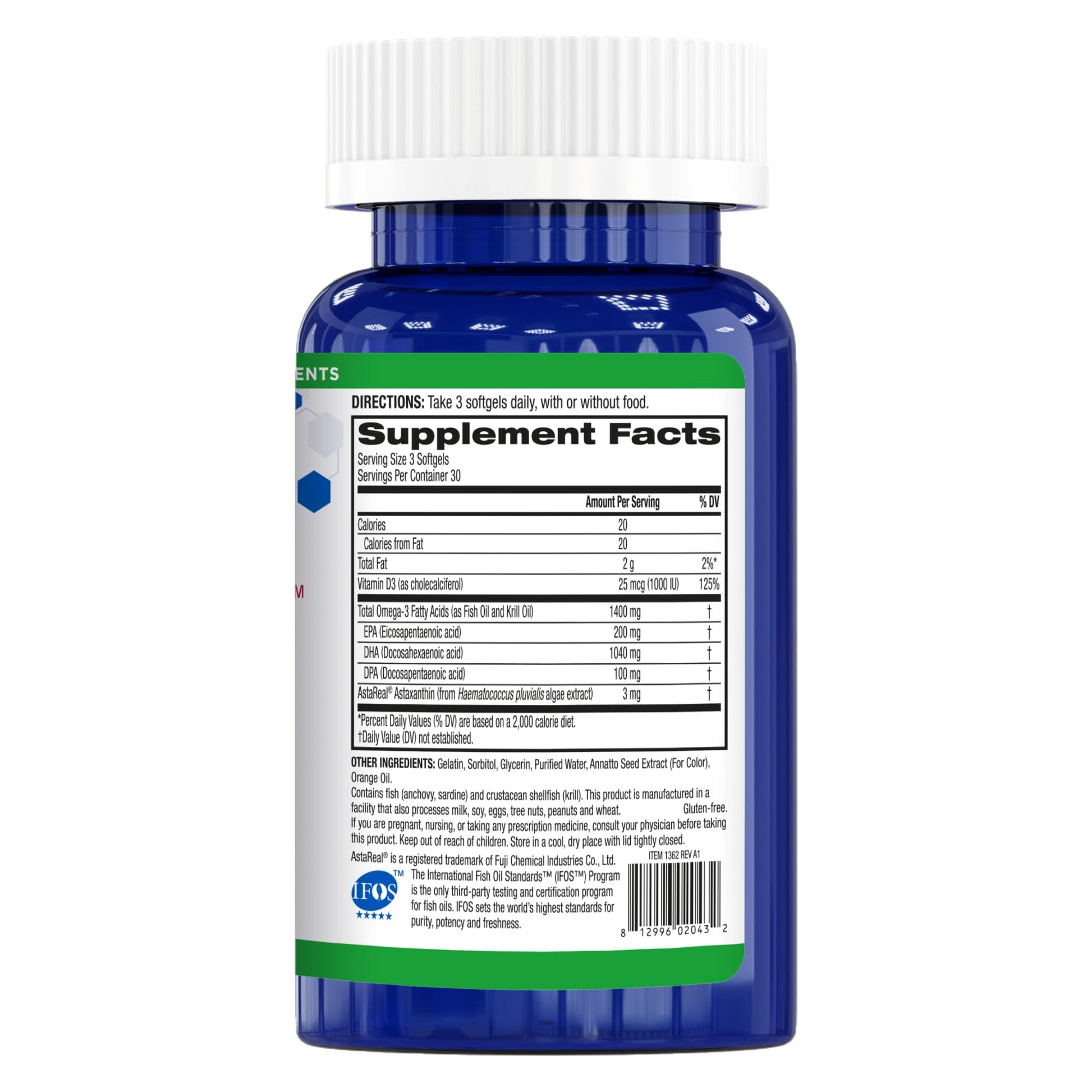 BioTrust OmegaKrill high DHA and astaxanthin dietary supplement bottle for joint and heart care