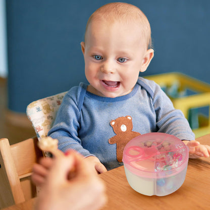 Accmor multi compartment toddler snack box showing compact dimensions.