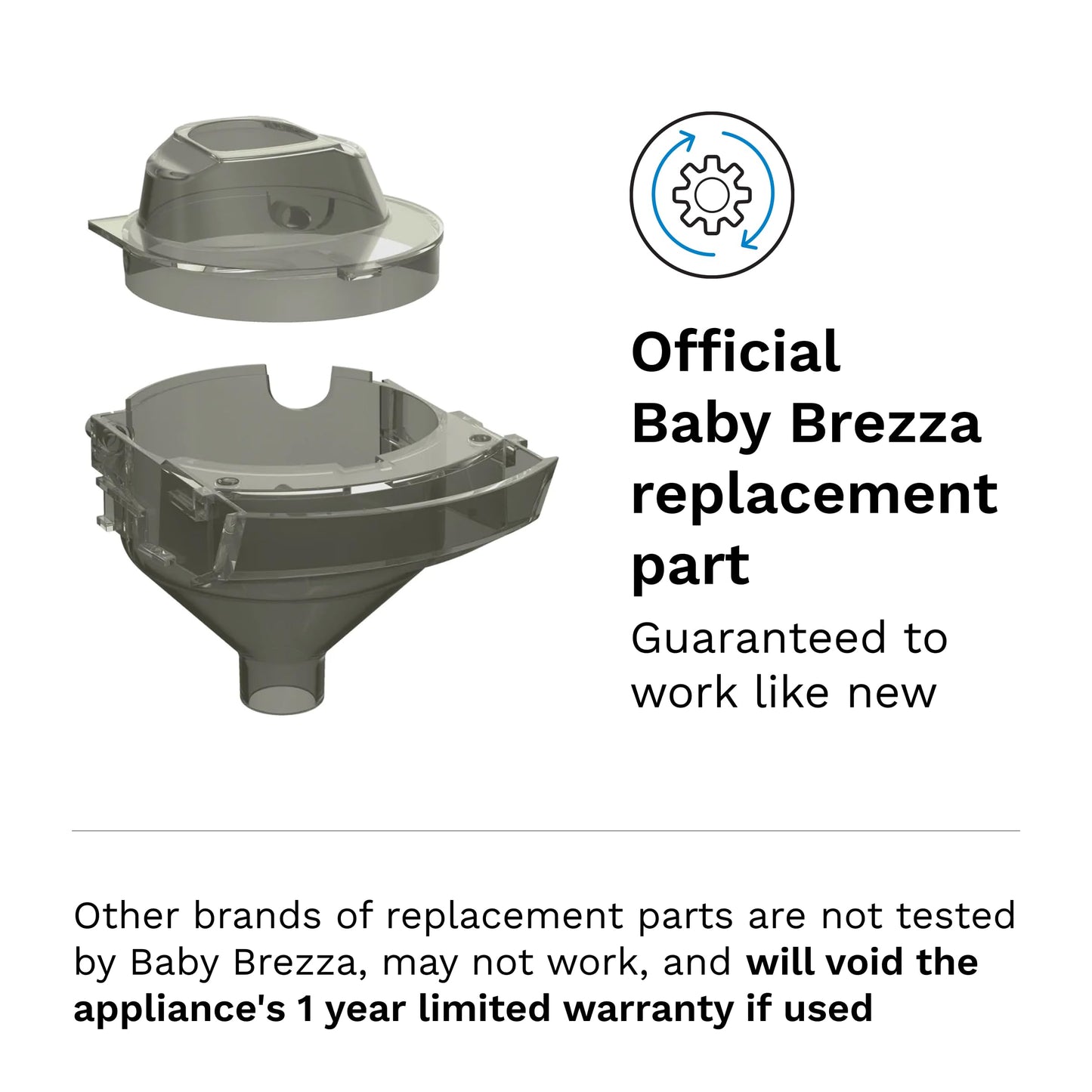 Authentic Baby Brezza formula dispenser replacement parts set showing funnel with matching lid