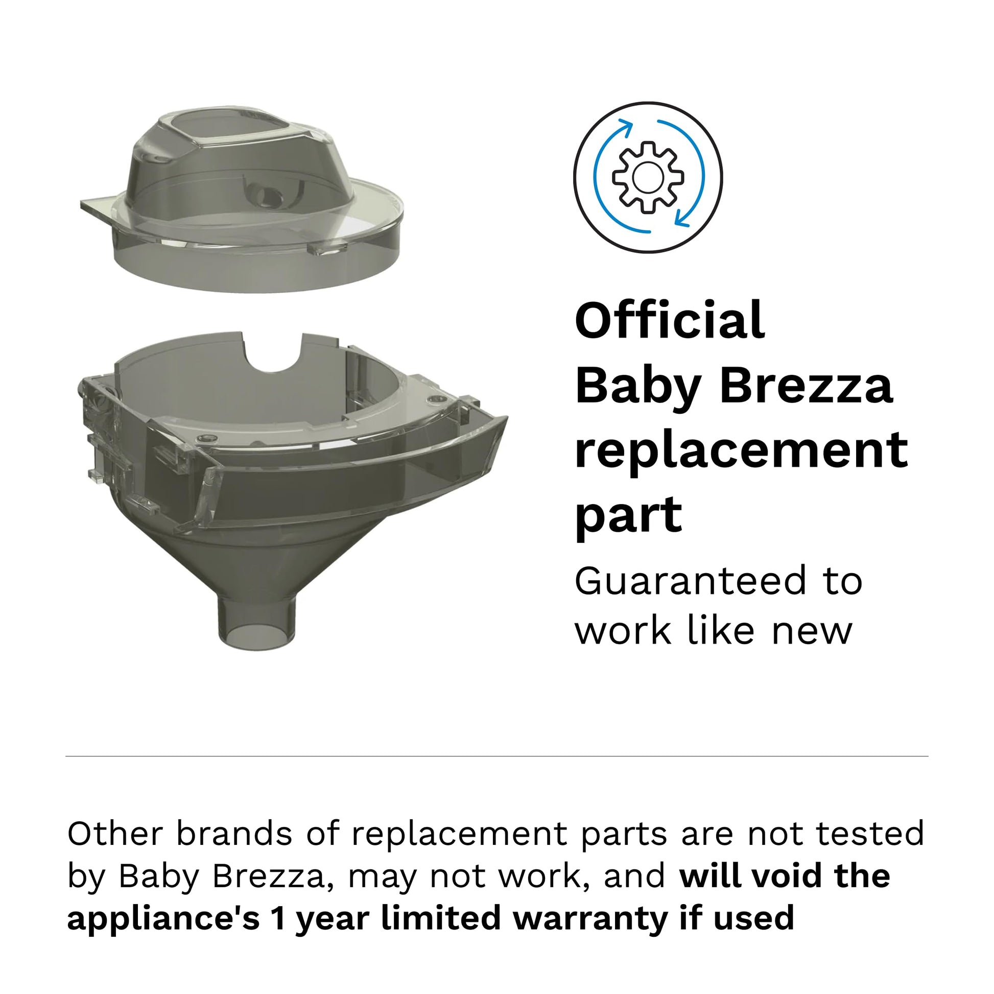 Authentic Baby Brezza formula dispenser replacement parts set showing funnel with matching lid