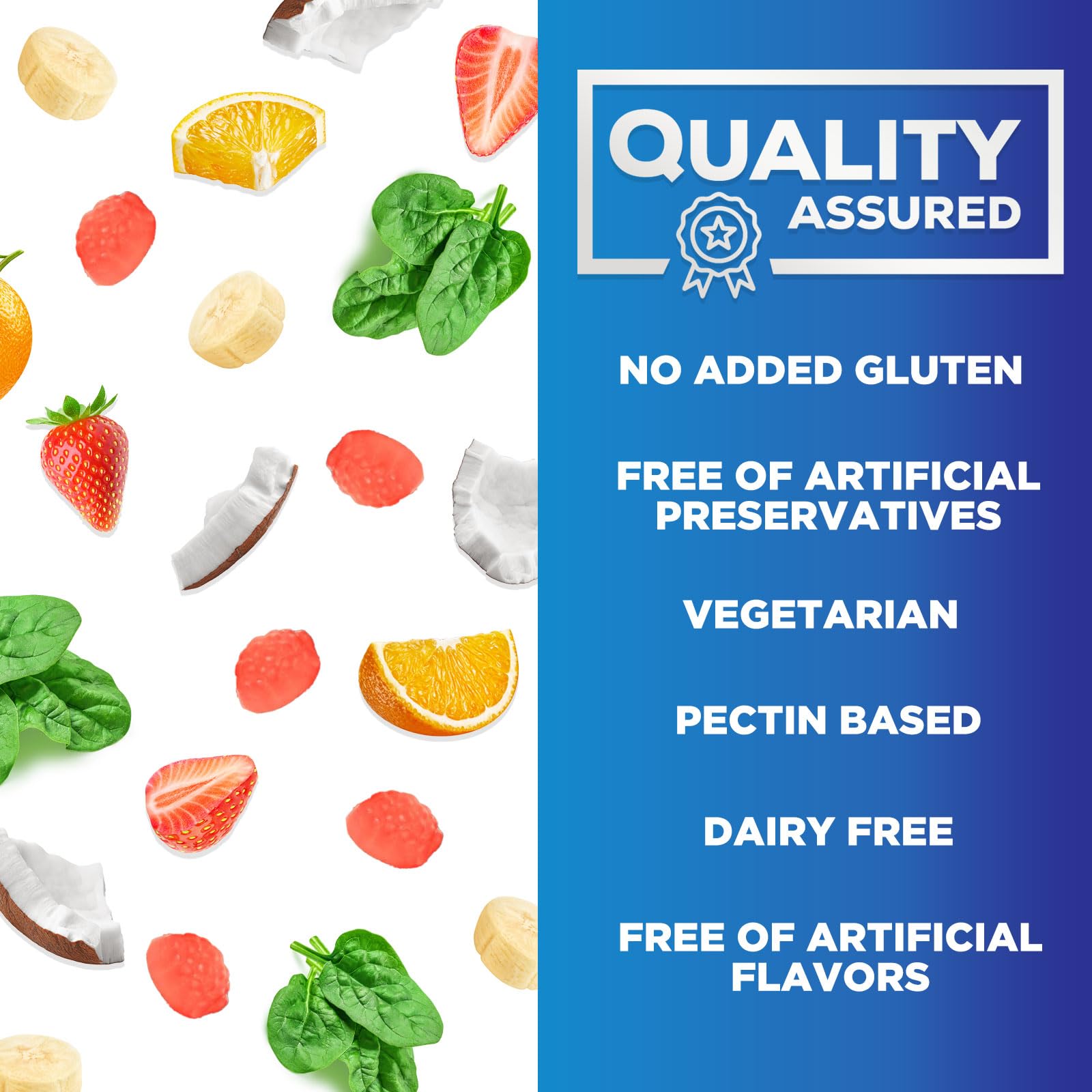 Side view of Nature's Nutrition super B vitamin gummy packaging with clear USA manufactured import details
