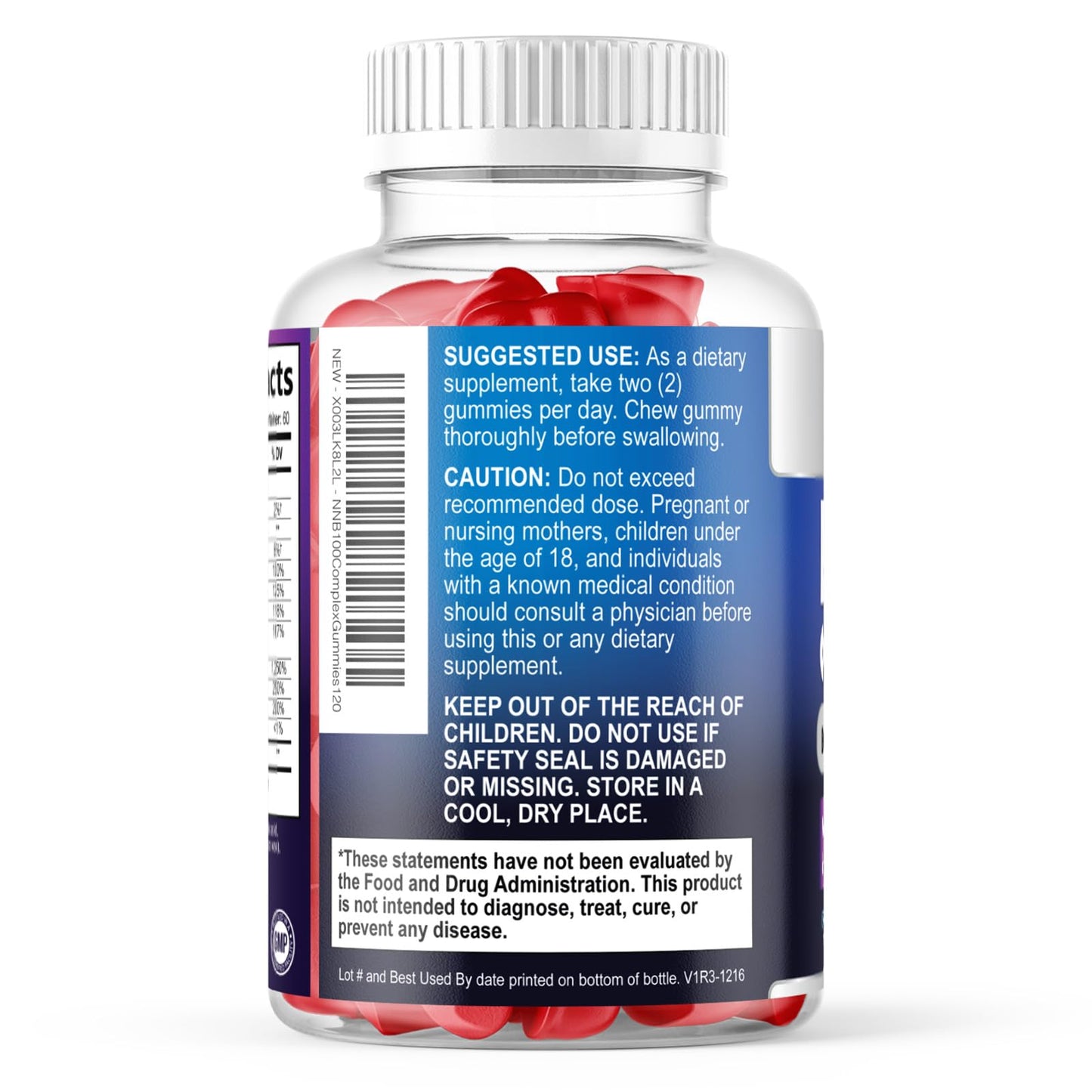 Adult daily serving of two Nature's Nutrition strawberry B complex vitamins displayed on clean background
