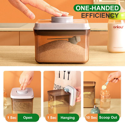Ankou light shielded milk powder dispenser top view showing the one button pop up lid mechanism.