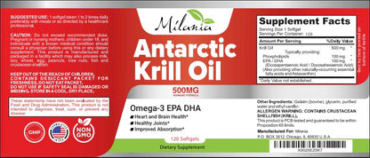 MILANIA premium red krill oil 120 easy to swallow softgels bottle for daily cardiovascular wellness
