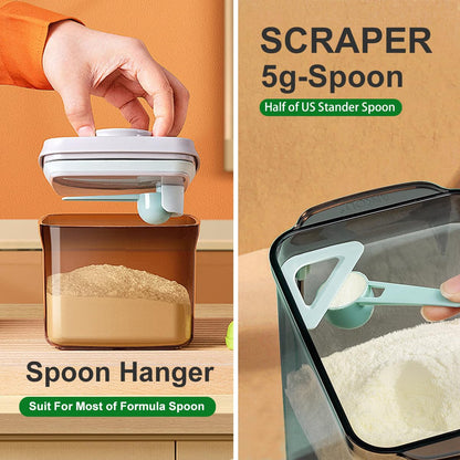 Ankou rectangular formula storage container showing the interior built in scoop and leveling scraper.