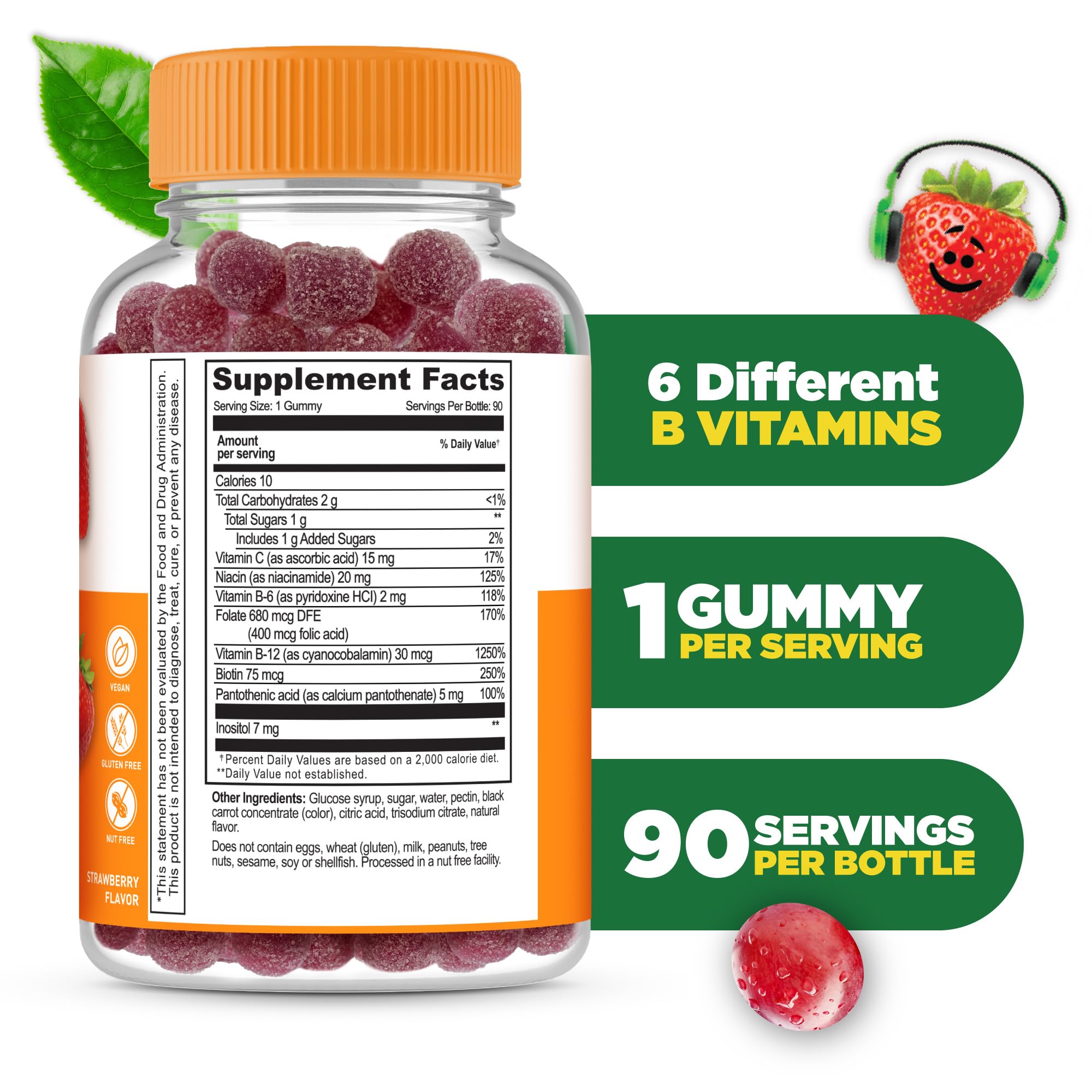 Lifeable Kids B Complex supplement facts label showing essential B vitamins and Vitamin C.
