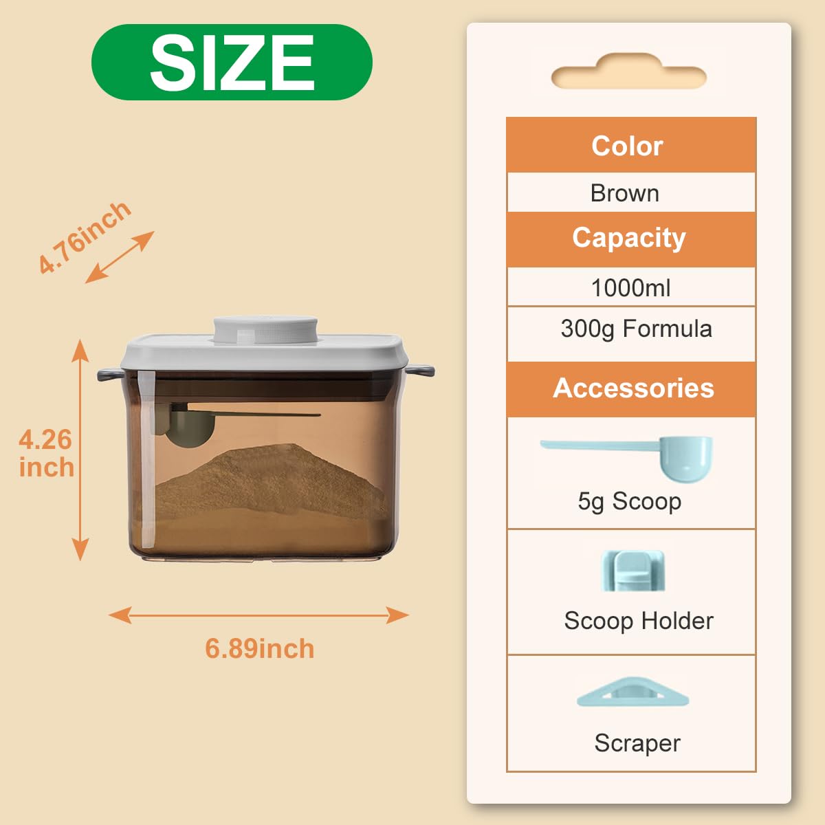 Ankou imported baby milk powder storage dispenser pack contents including scoop and leveling tool.