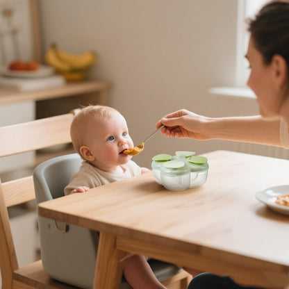 Lifestyle shot of the compact travel snack holder for toddlers and infants.