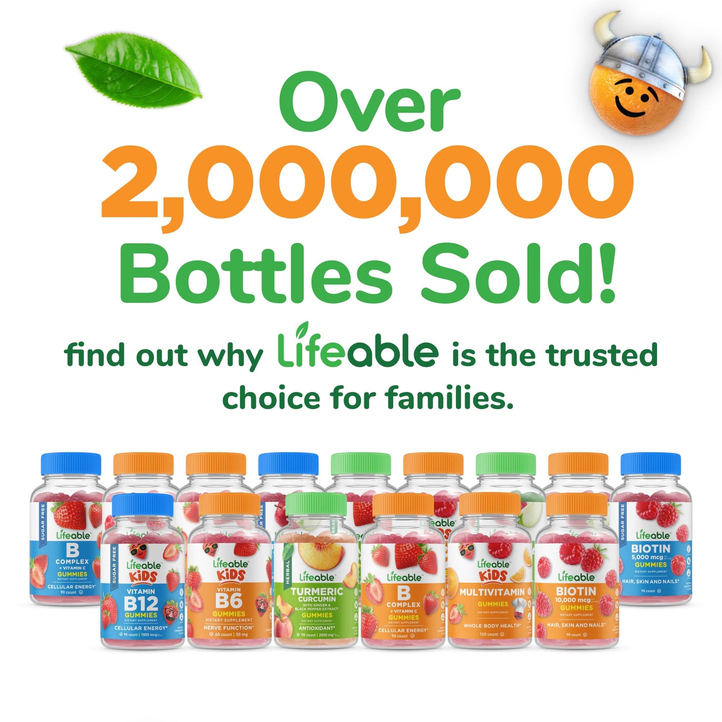 Lifeable Kids Vitamin B complex bottle with non GMO and Kosher seals.