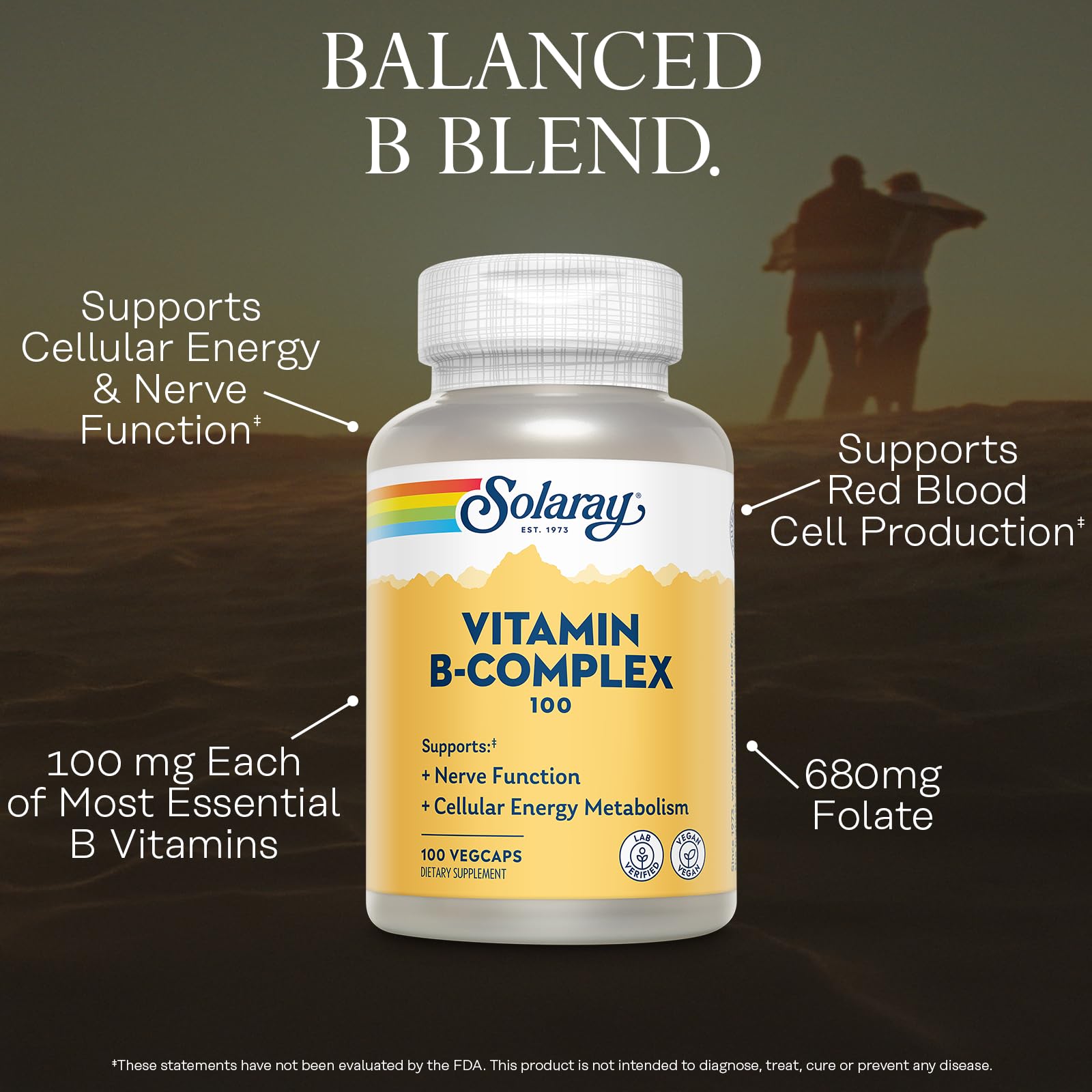 Authentic USA imported Solaray Vitamin B 100 capsules showing lab verified stamp