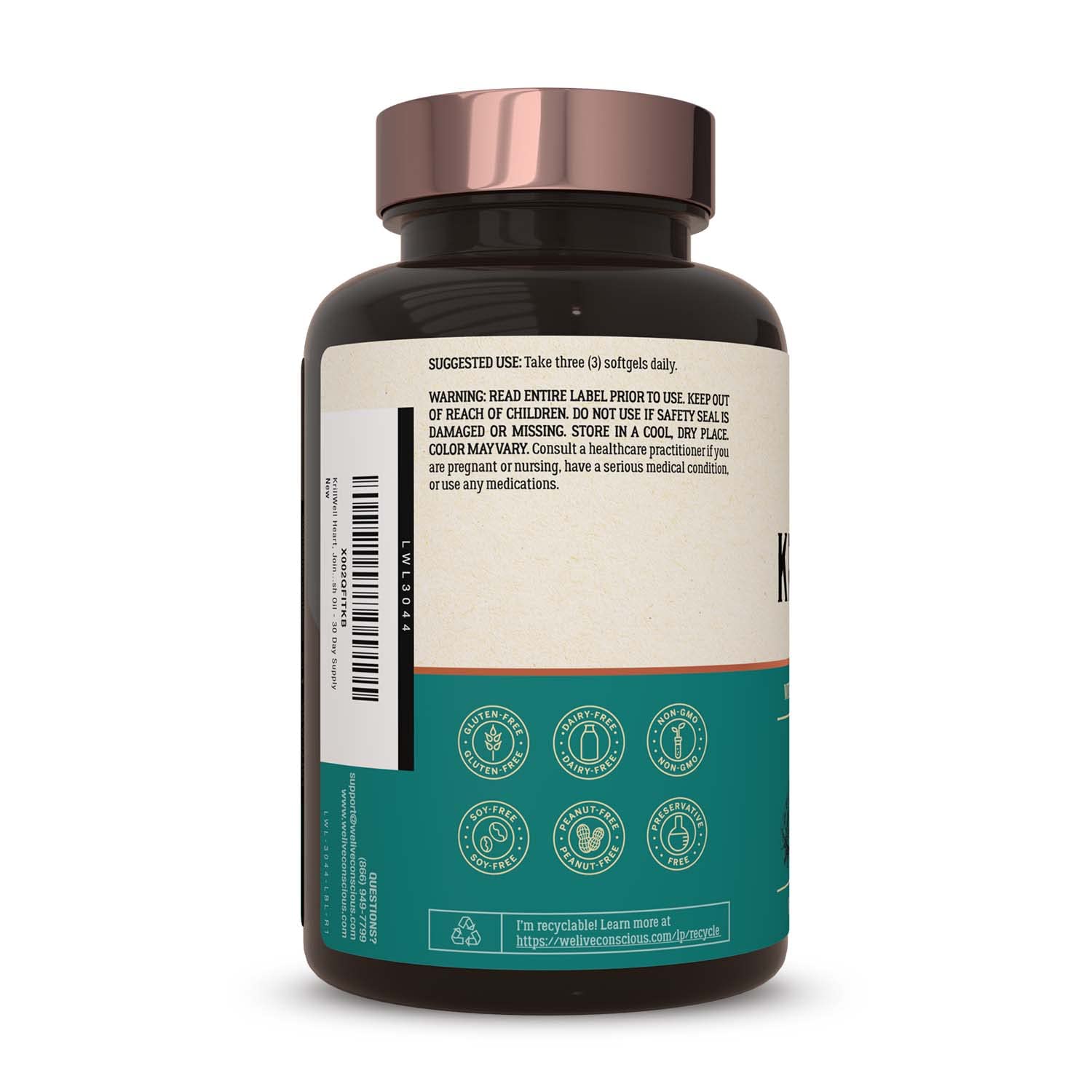 Live Conscious KrillWell dietary supplement nutritional facts label close up