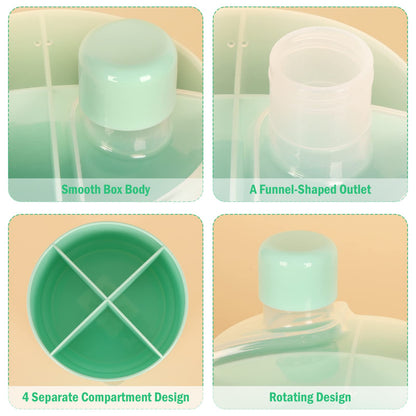 Accmor milk powder storage container with funnel outlet pouring into a baby bottle.