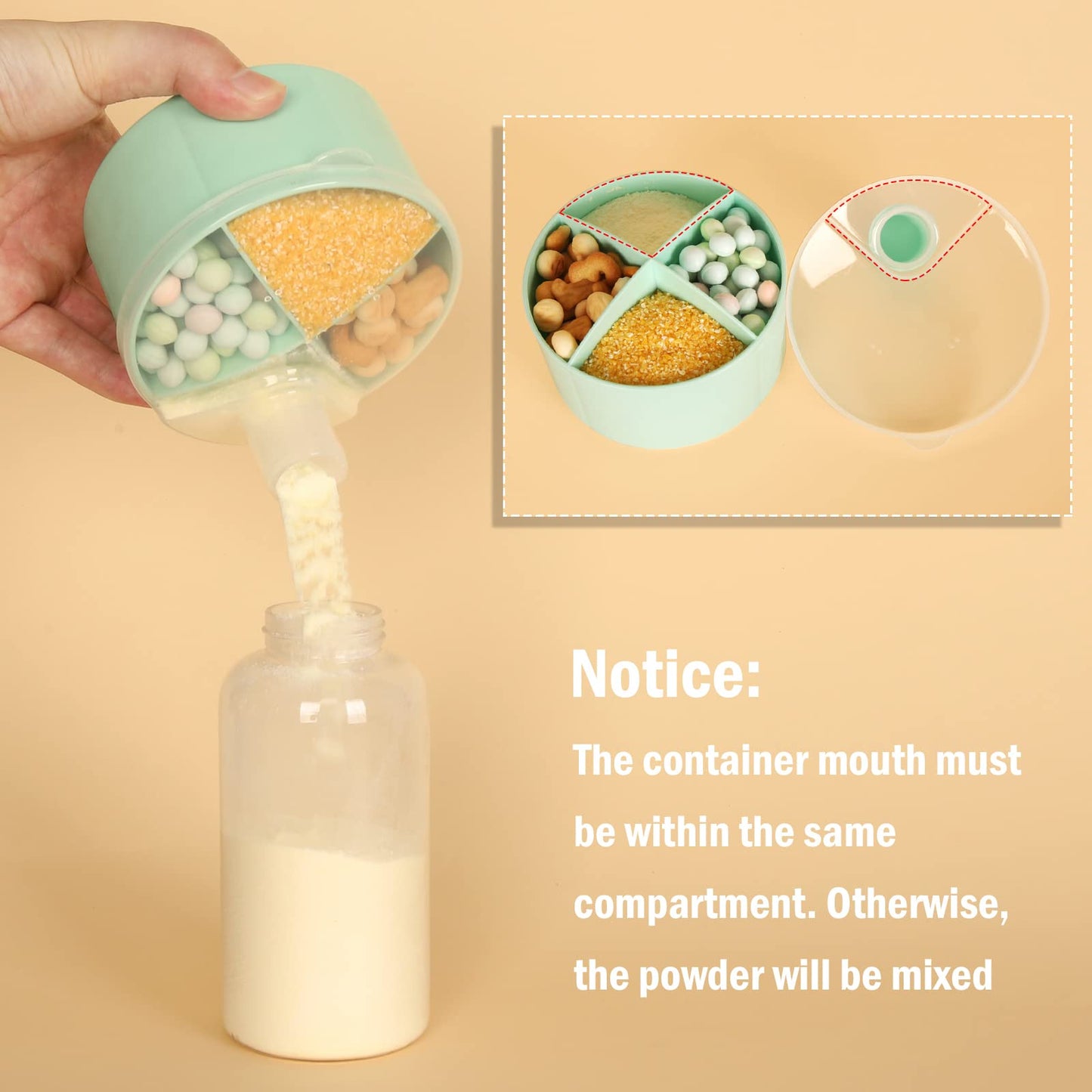 Side view of the portable Accmor infant feeding container for diaper bags.