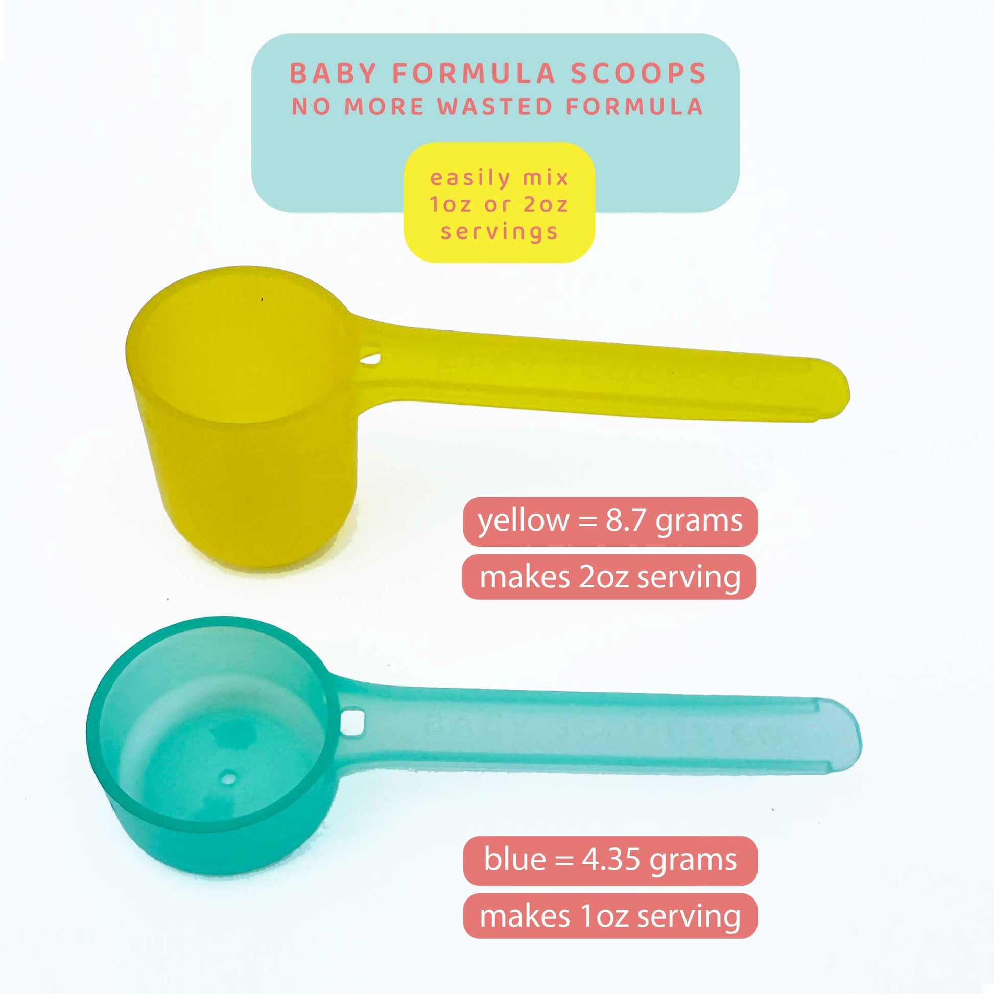 Close up view of the one ounce and two ounce measurements on the baby formula tool