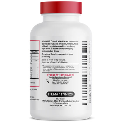Close up view of the allergen and ingredients list on Bronson premium combination softgels.