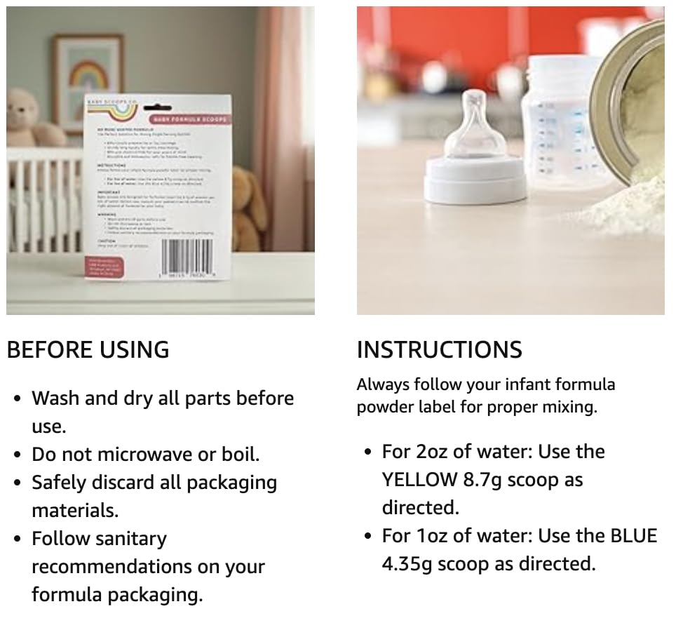 Packaging of the authentic Baby Scoops Co measuring item for infants and toddlers