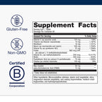 Vegetarian and gluten free B complex vitamins by Metagenics showing ingredient profile
