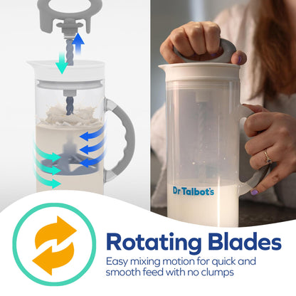 Dr. Talbot's clear plastic storage pitcher showing the easy-to-read ounce and milliliter measurement markings.