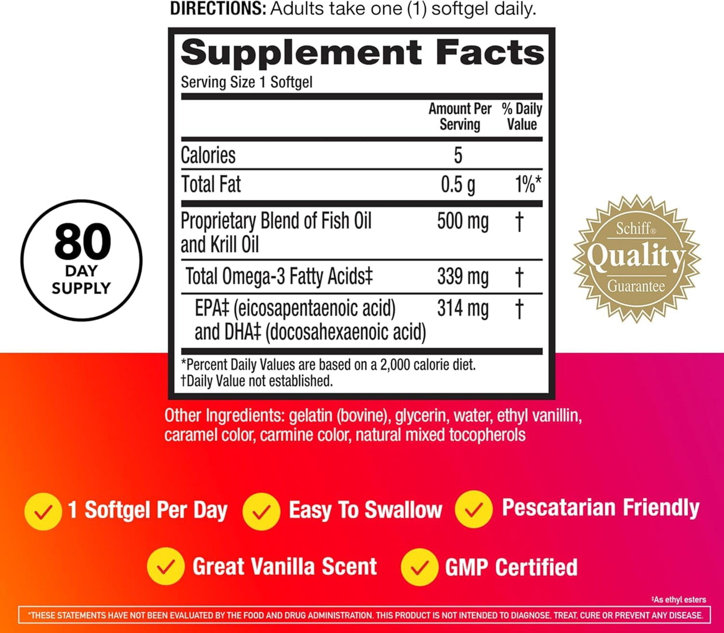 MegaRed Omega 3 and Antarctic Krill Oil formula close up view of the small easy to swallow 500mg dietary softgels