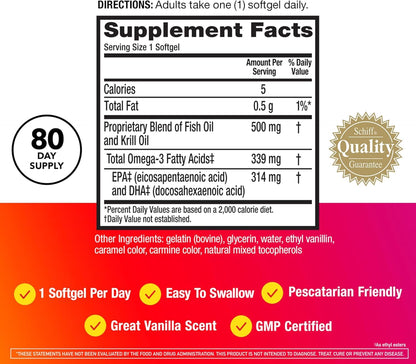 MegaRed Omega 3 and Antarctic Krill Oil formula close up view of the small easy to swallow 500mg dietary softgels