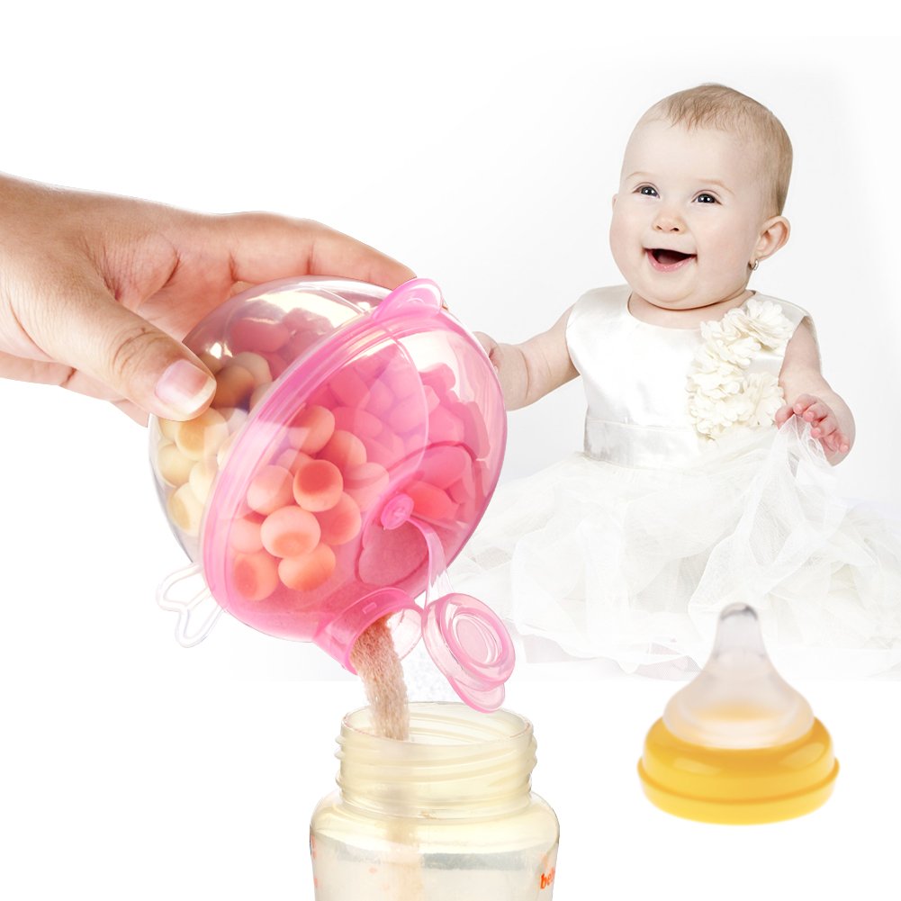 BPA free Accmor milk powder dispenser being held to demonstrate portable travel size for diaper bags.