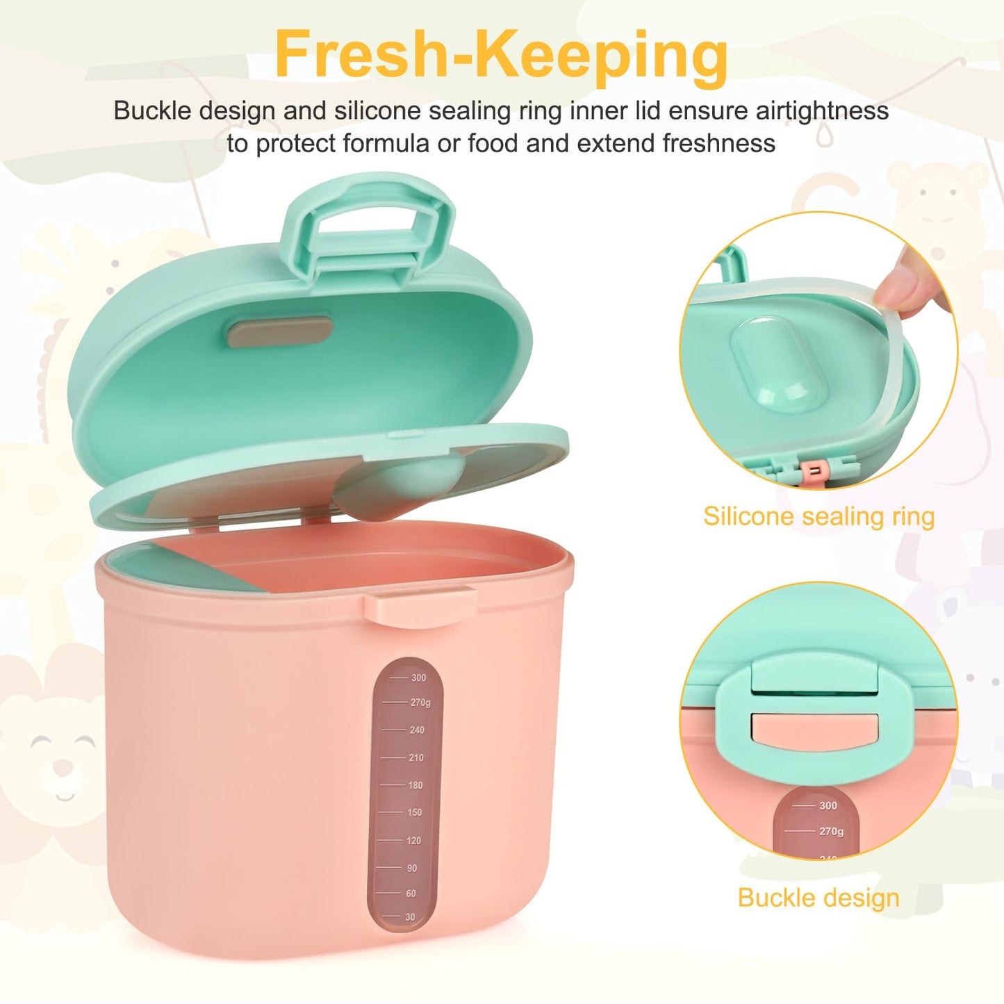 Compact Accmor infant feeding container stored alongside baby accessories for outdoor trips