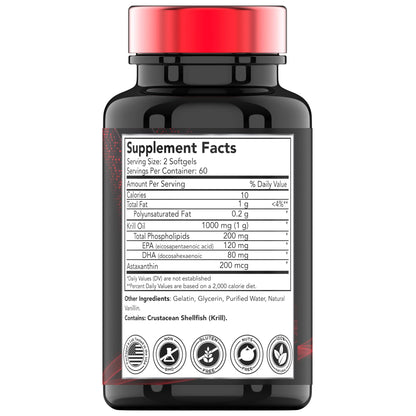 TNVitamins red krill oil softgels packaging showing supplement facts and ingredient list