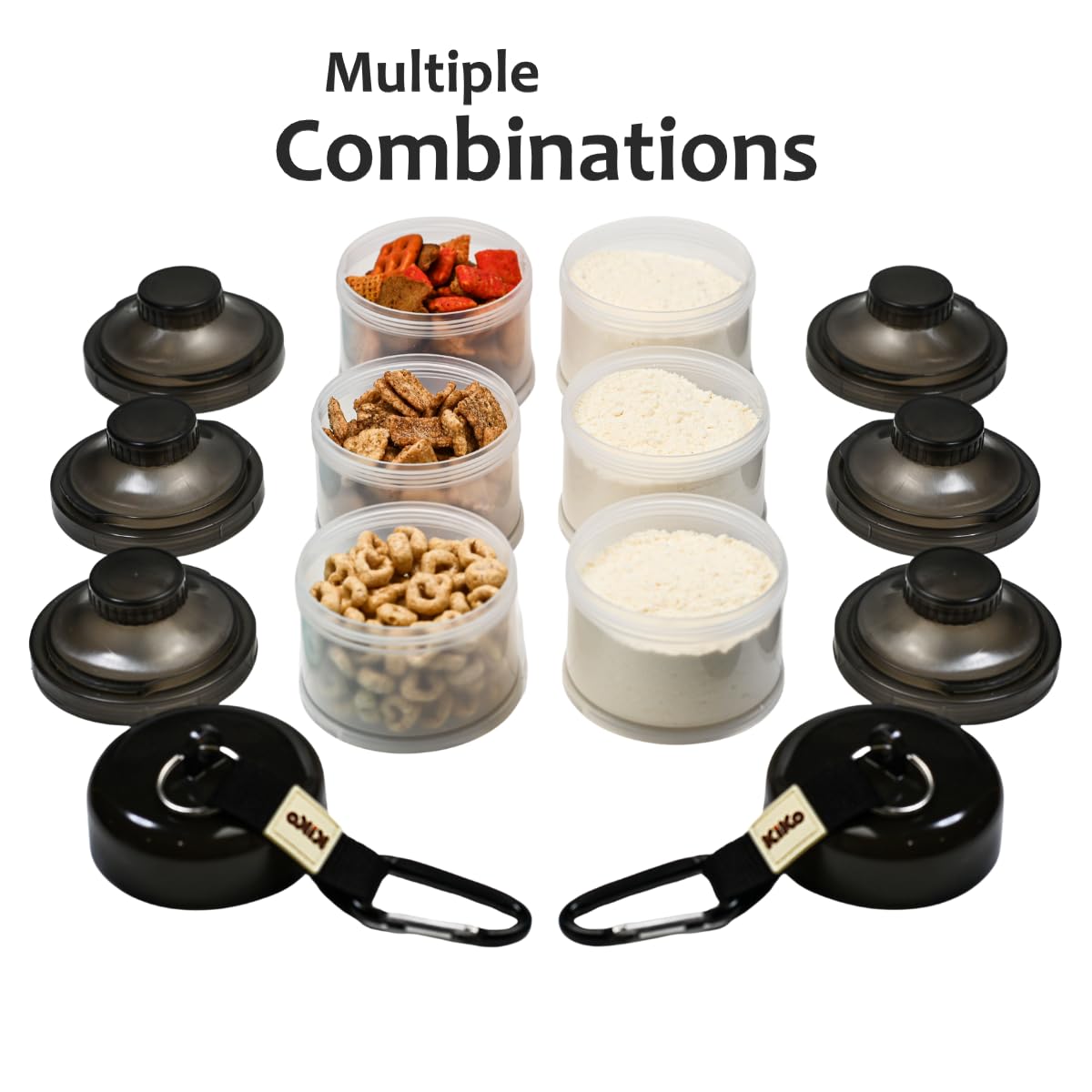 KiKo multi layer baby milk powder dispenser separated into individual snack containers for toddlers.