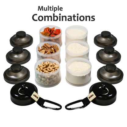 KiKo multi layer baby milk powder dispenser separated into individual snack containers for toddlers.