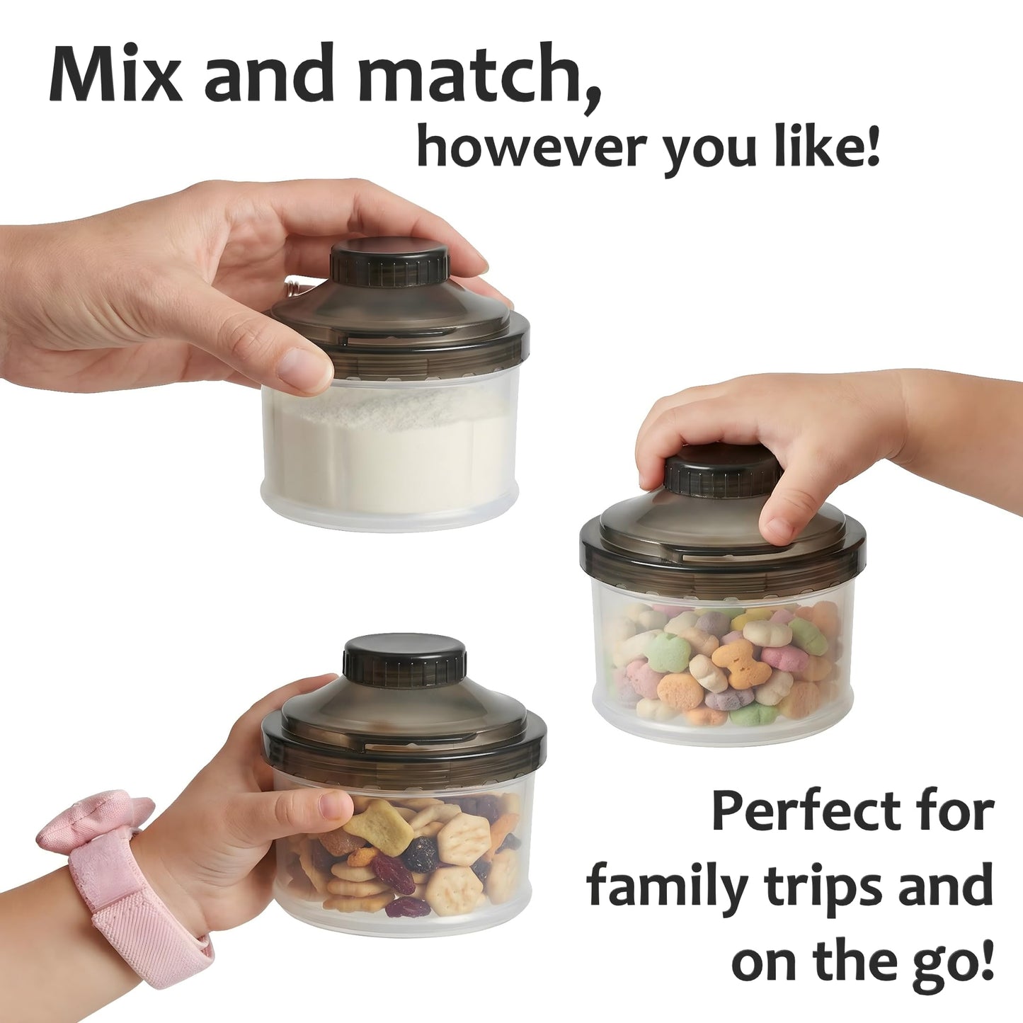 FUNOMOCYA portable formula container in sleek black showing premium food-grade polypropylene material.
