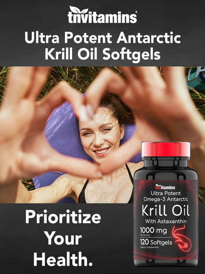 TNVitamins pure antarctic krill oil dietary supplement bottle for joint and brain support