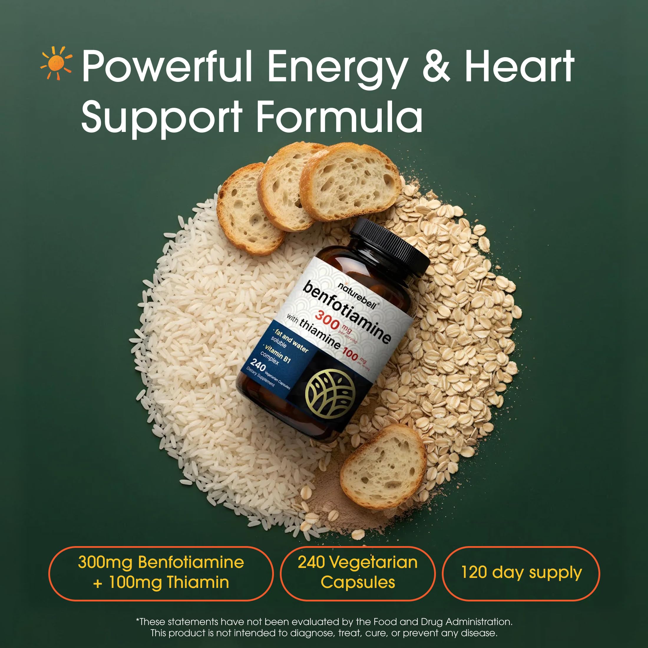 NatureBell Vitamin B1 complex supplement bottle showing supplement facts and dual-action formula details
