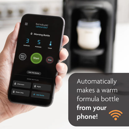 Smartphone app interface controlling Baby Brezza formula maker