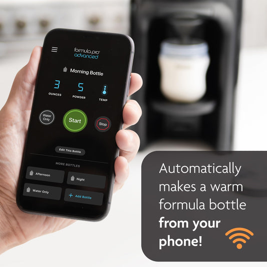 Smartphone app interface controlling Baby Brezza formula maker