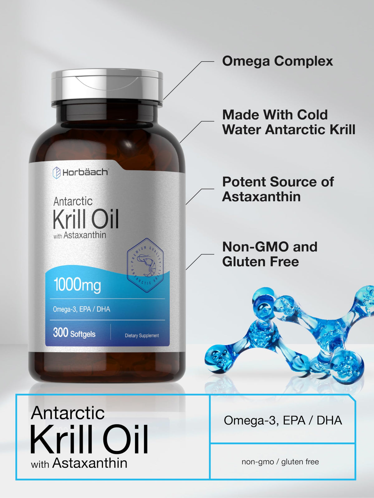 Horbäach Antarctic Krill Oil supplement Facts and ingredients label