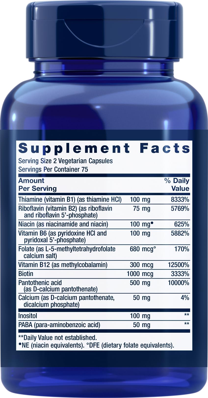 Supplements label showing ingredients and bioactive B-vitamin forms of the USA imported health product.