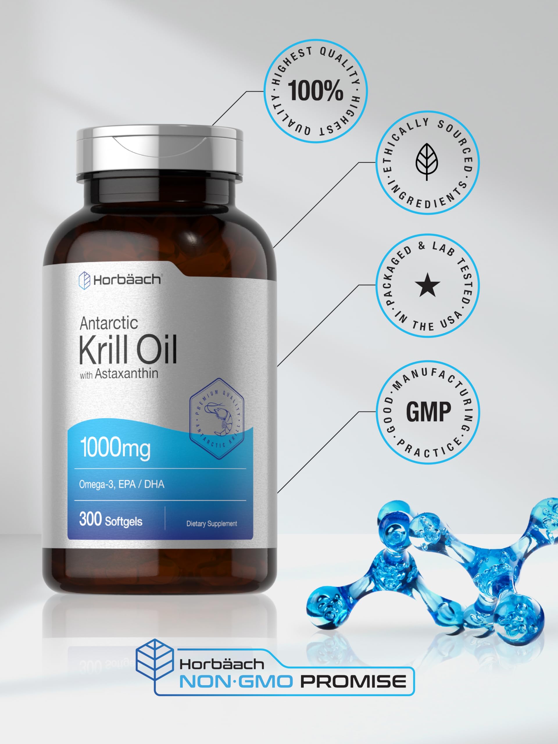 Close up view of the quick release omega 3 EPA DHA softgels with natural astaxanthin