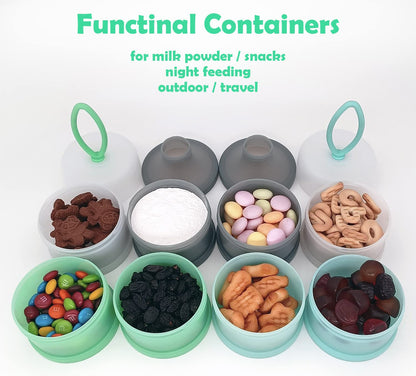 LADISO infant snack storage container showing the individual detached compartments for travel feeding organization.